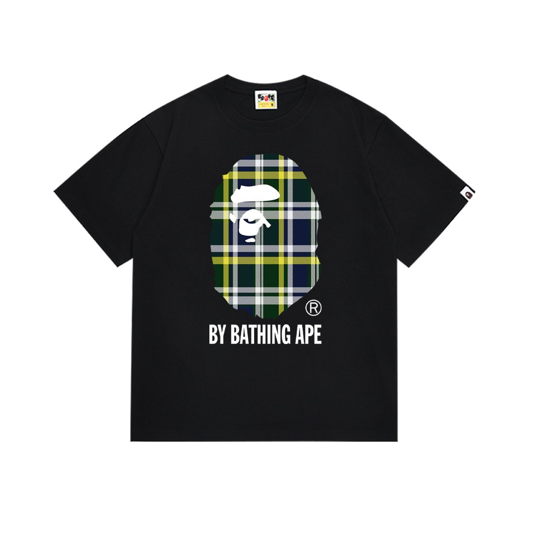 BAPE Green/Yellow Plaid Ape Head Graphic T-Shirt ¡ª hero