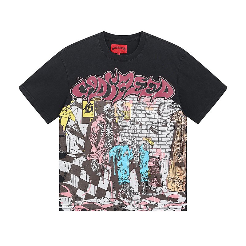 Godspeed Washed Black Rock Graphic Short-Sleeve T-Shirt ¡ª front