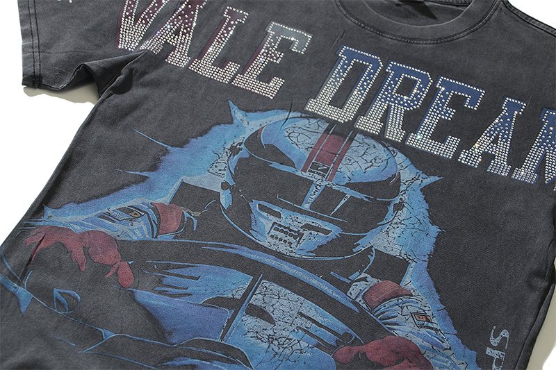 VALE USA Rhinestone Football Graphic Washed T-Shirt ¡ª detail