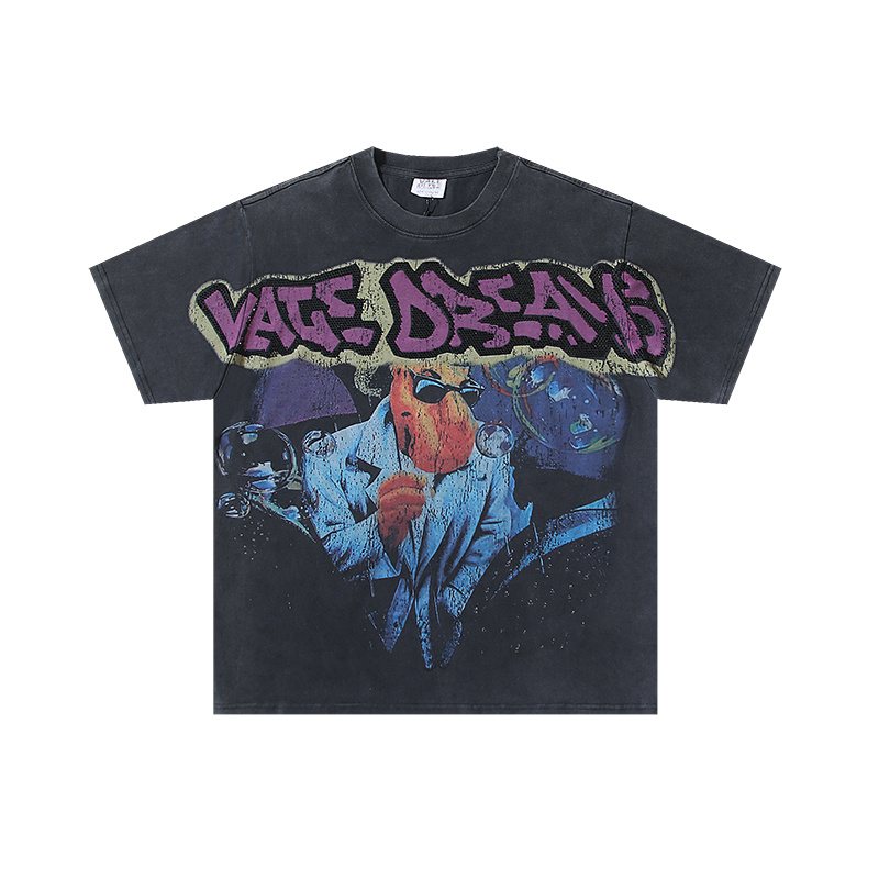 VALE USA Washed Black Rhinestone Graphic T-Shirt ¡ª hero