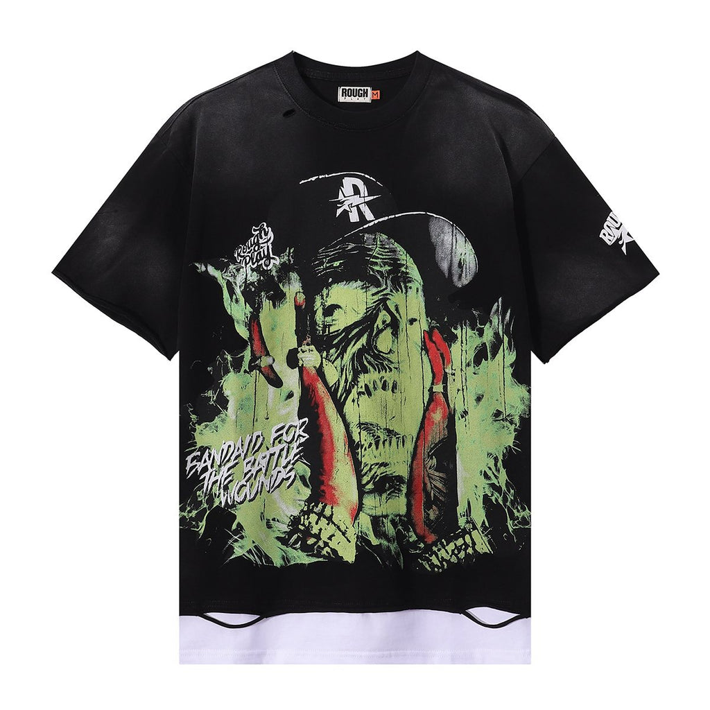 Rough Play Skeleton Graphic Distressed T-Shirt ¡ª hero