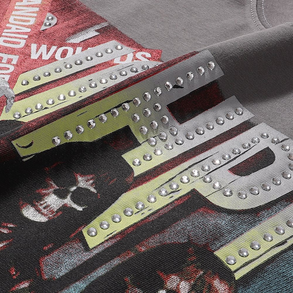 Rough Play Skeleton Rhinestone Distressed T-Shirt ¡ª detail