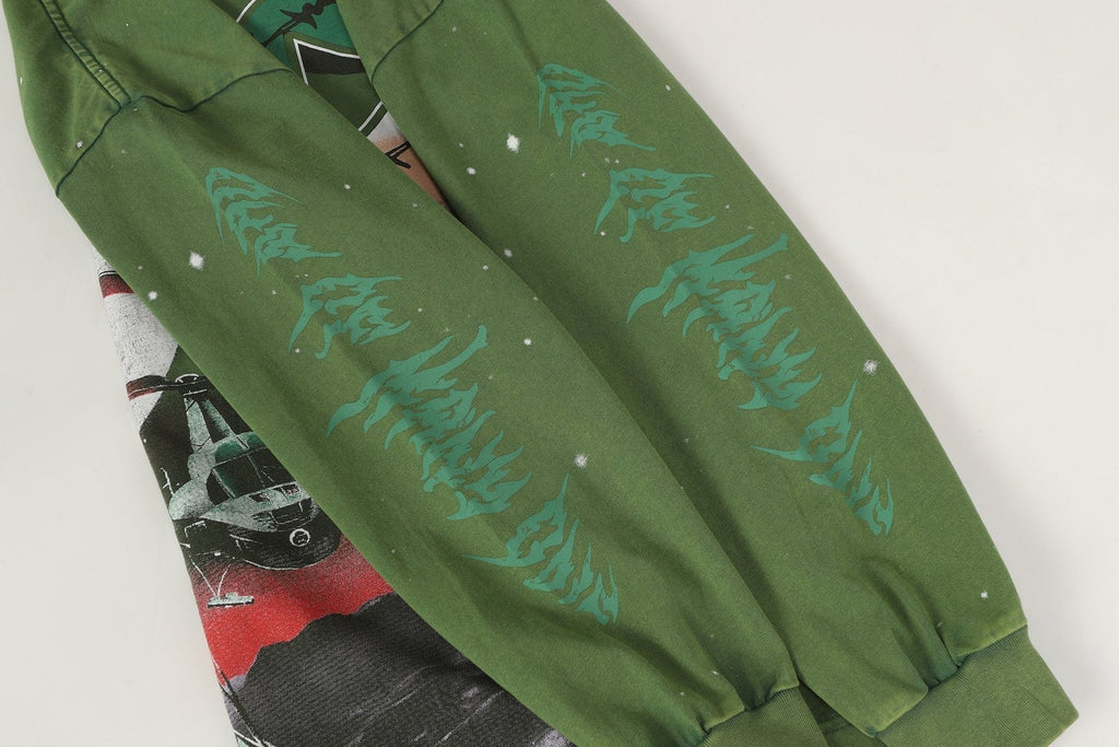 Godspeed Washed Olive Aircraft Graphic Long-Sleeve T-Shirt ¡ª detail