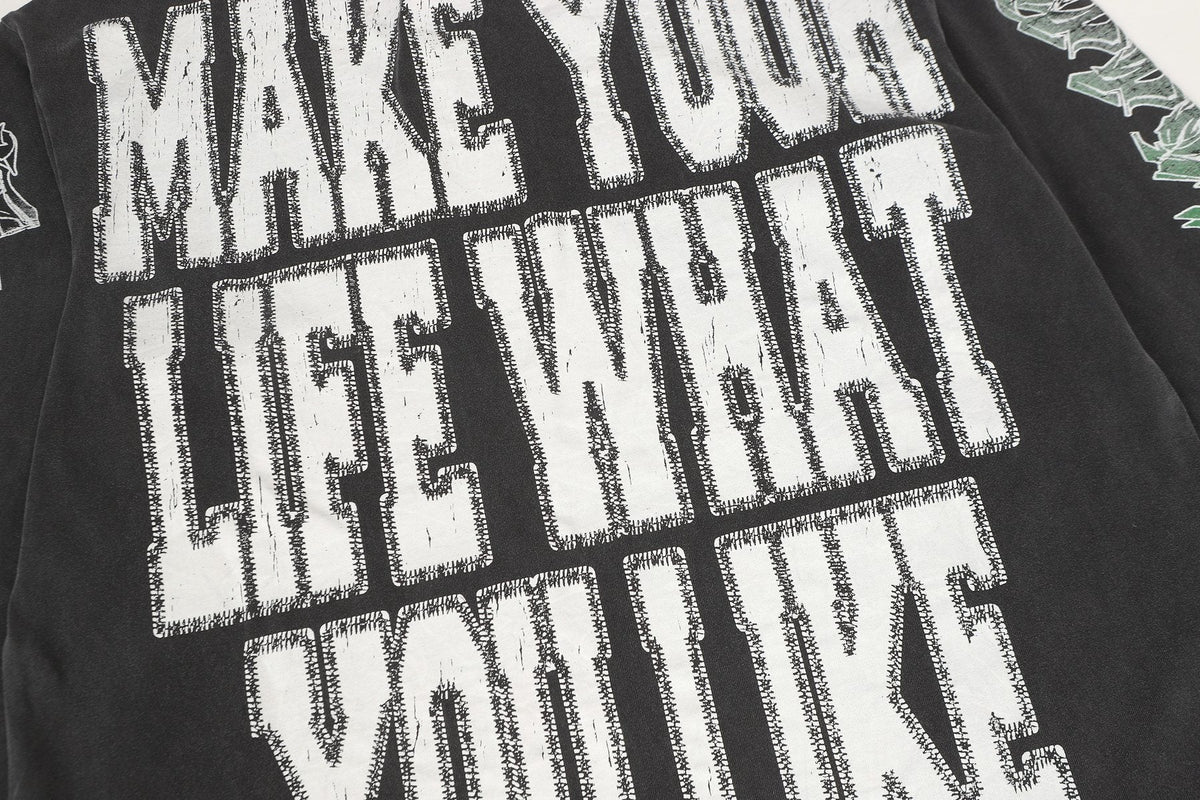 Godspeed Washed Black Skeleton Graphic Long-Sleeve T-Shirt ¡ª detail