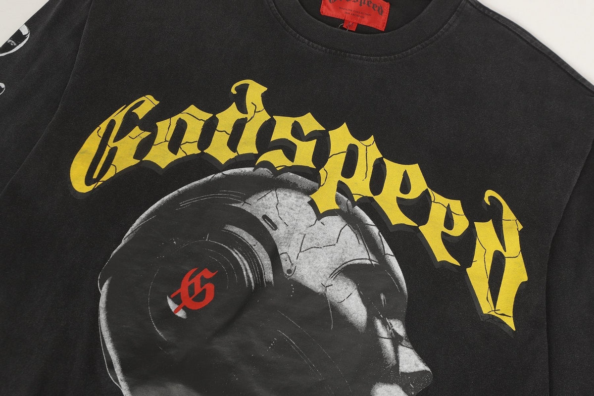 Godspeed Washed Black Rock Graphic Long-Sleeve T-Shirt ¡ª detail