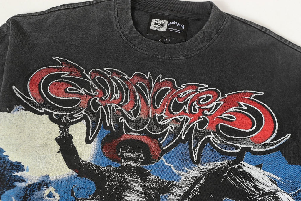 Godspeed Washed Black Cowboy Graphic Long-Sleeve T-Shirt ¡ª detail