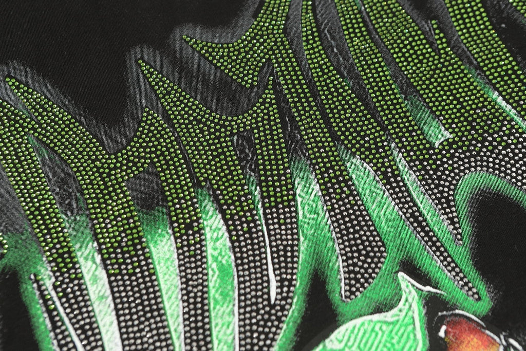 MIXED EMOTION Green Graphic Rhinestone T-Shirt ¡ª detail