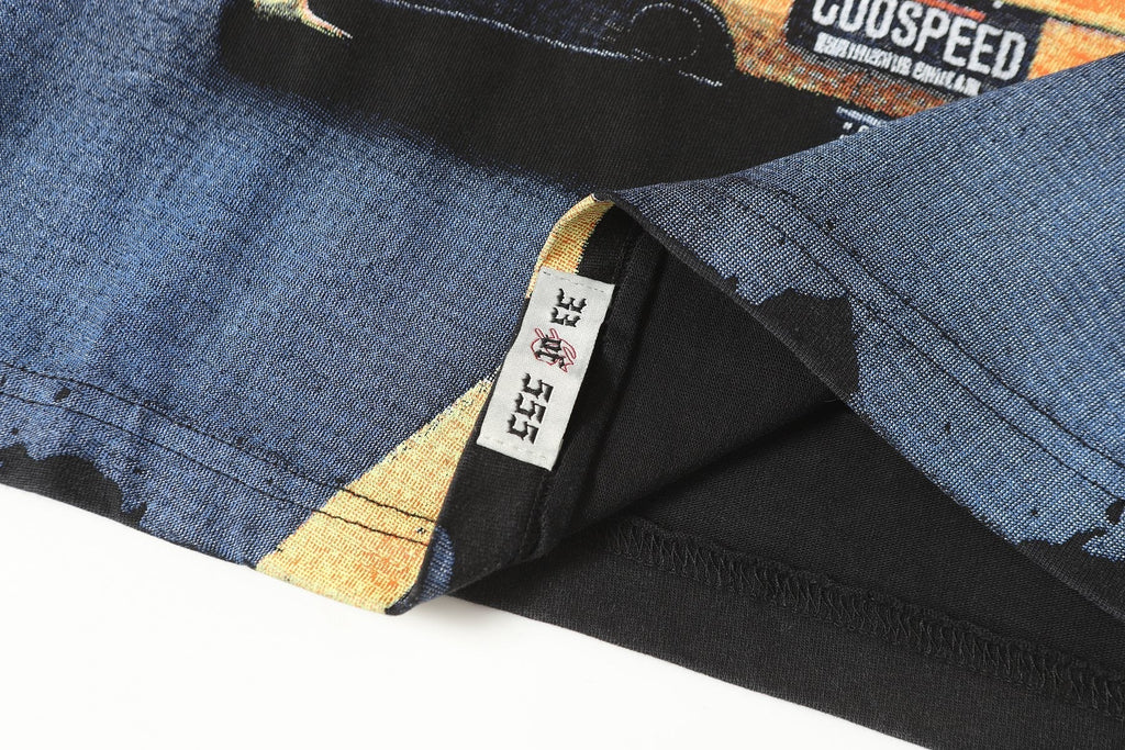 Godspeed Washed Black Racing Car Graphic T-Shirt ¡ª fabric_closeup