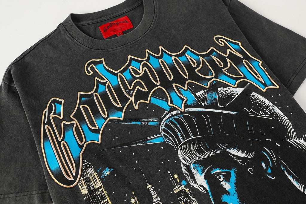 Godspeed Scary Nights Statue of Liberty Graphic T-Shirt ¡ª detail