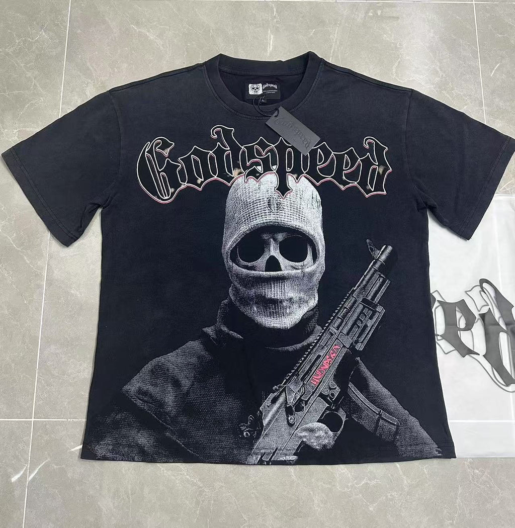 Godspeed Fortis Fortuna Washed Black Graphic T-Shirt ¡ª front