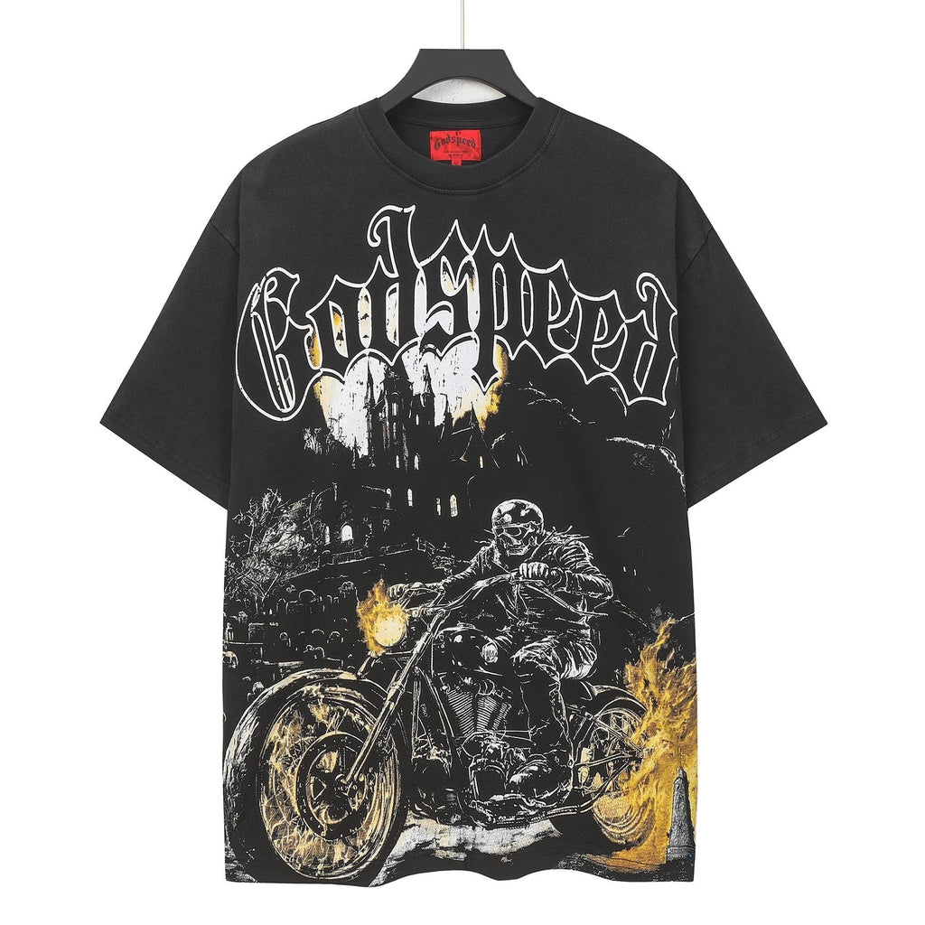 Godspeed Washed Black Motorcycle Graphic T-Shirt ¡ª hero
