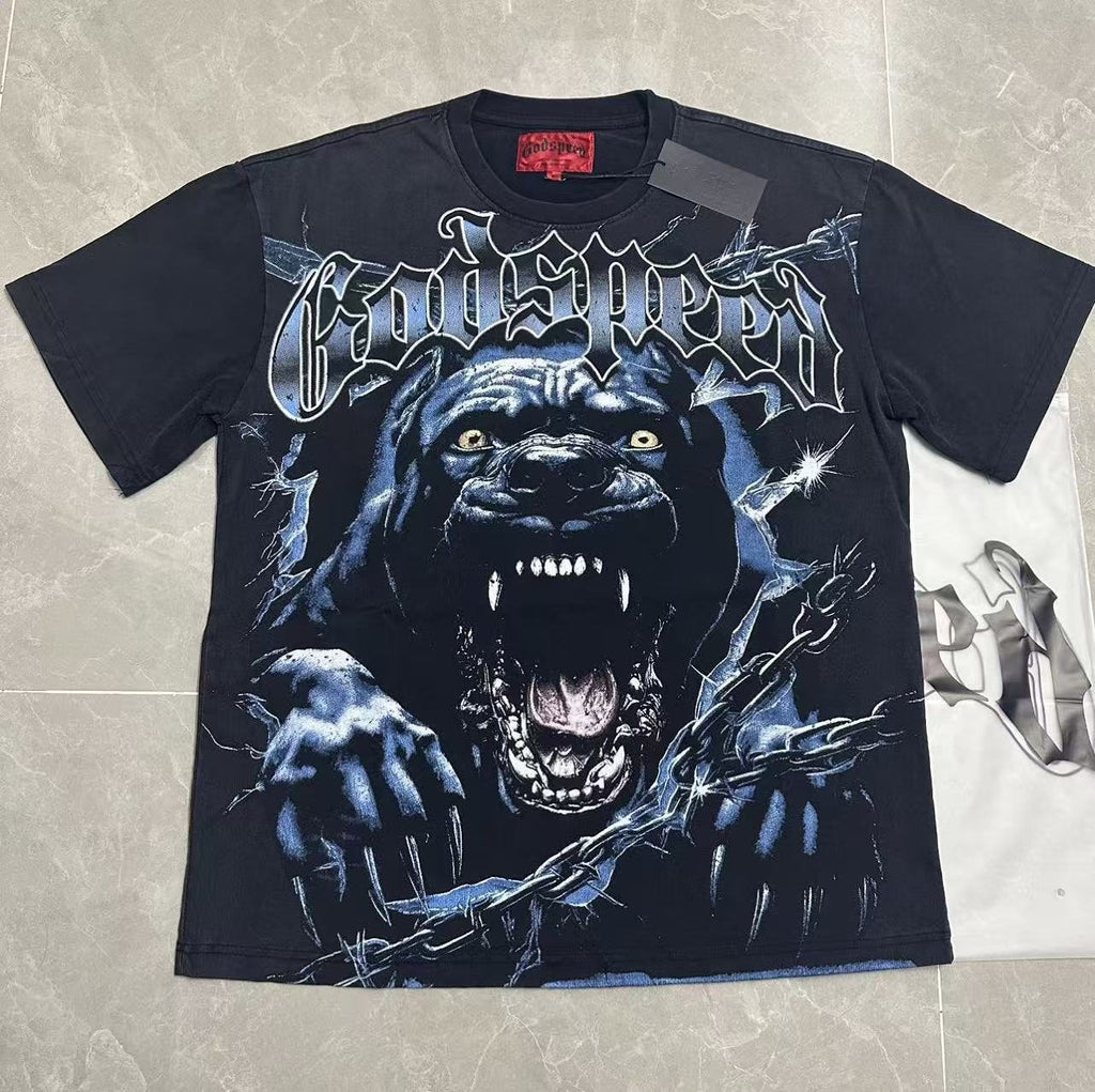 Godspeed Panther Graphic Washed Black T-Shirt ¡ª front