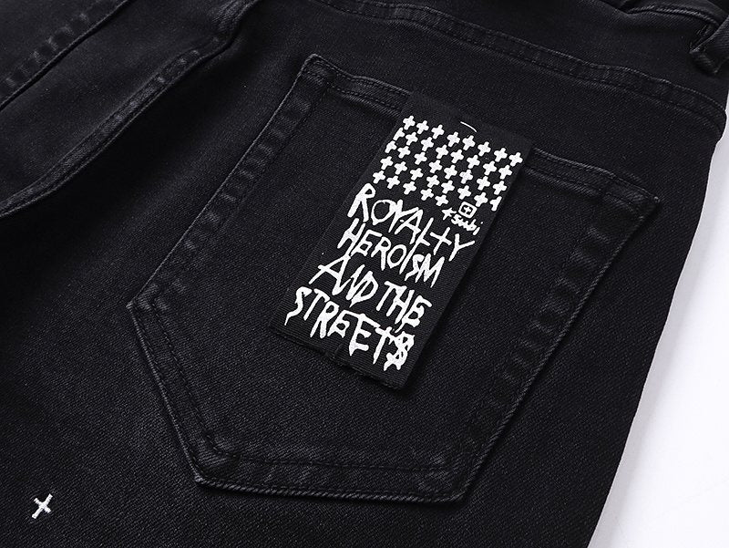 Ksubi Black Cross Embroidered Slim Tapered Jeans ¡ª detail