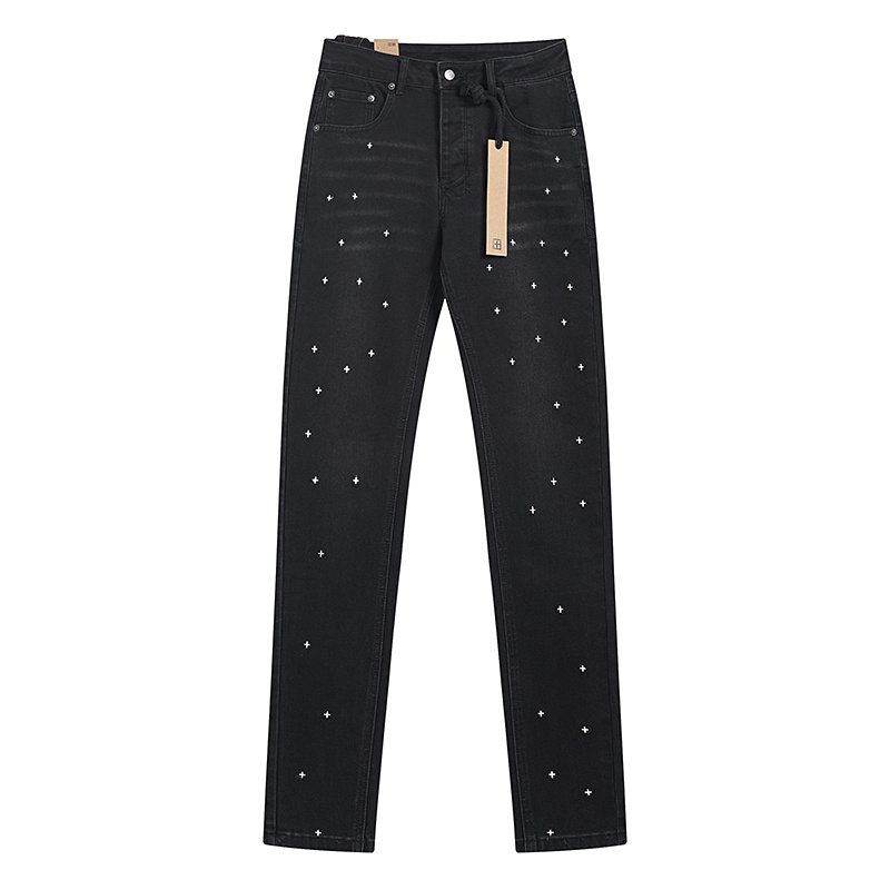Ksubi Black Cross Embroidered Slim Tapered Jeans ¡ª front