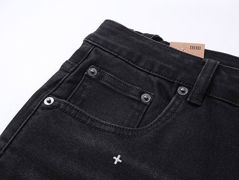 Ksubi Black Cross Embroidered Slim Tapered Jeans ¡ª detail
