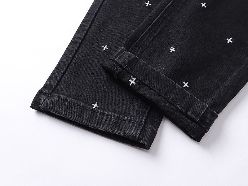 Ksubi Black Cross Embroidered Slim Tapered Jeans ¡ª detail