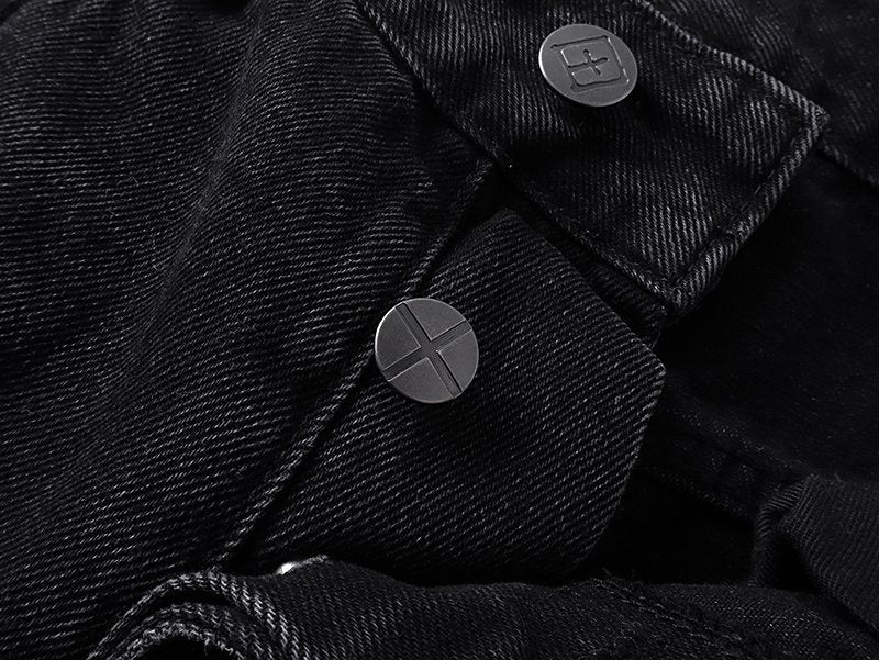 Ksubi Black Distressed Cross Embroidered Straight-Leg Jeans ¡ª detail