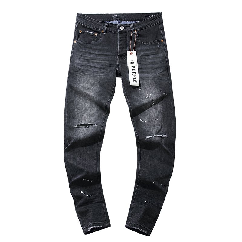 Purple Brand Black Distressed Paint-Splatter Jeans ¡ª front