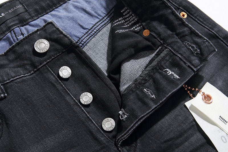 Purple Brand Black Distressed Paint-Splatter Jeans ¡ª detail