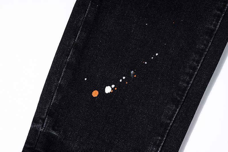 Purple Brand Paint Splatter Distressed Black Jeans ¡ª detail