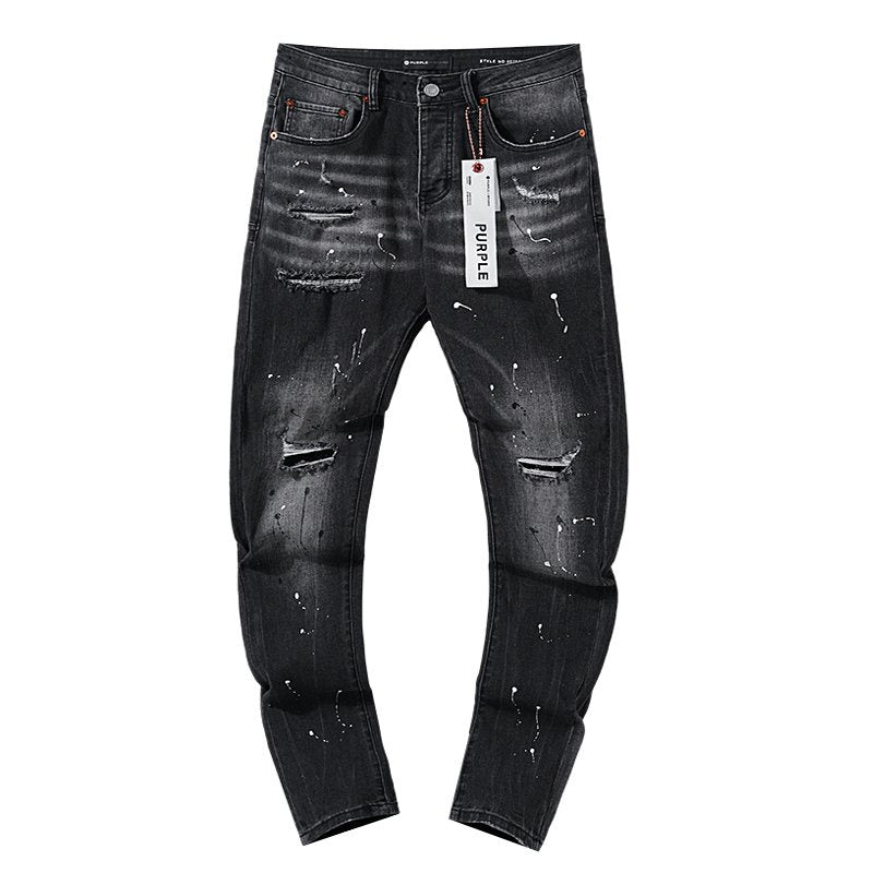 Purple Brand Paint-Splatter Distressed Black Jeans ¡ª hero