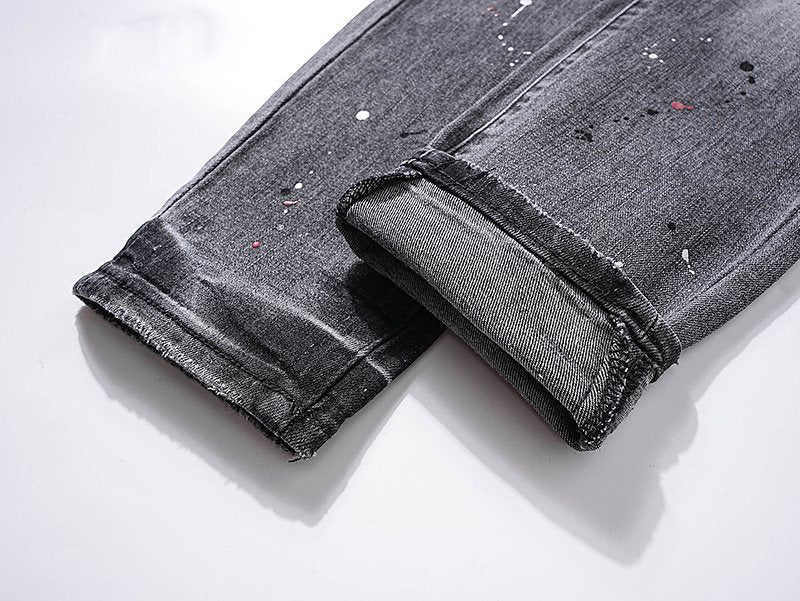 Purple Brand Gray Paint-Splatter Distressed Jeans ¡ª detail