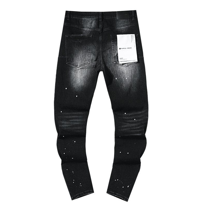 Purple Brand Black Distressed Paint-Splatter Jeans ¡ª back