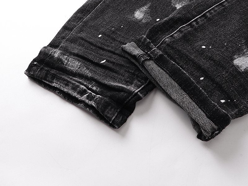 Purple Brand Black Distressed Paint Splatter Jeans ¡ª detail