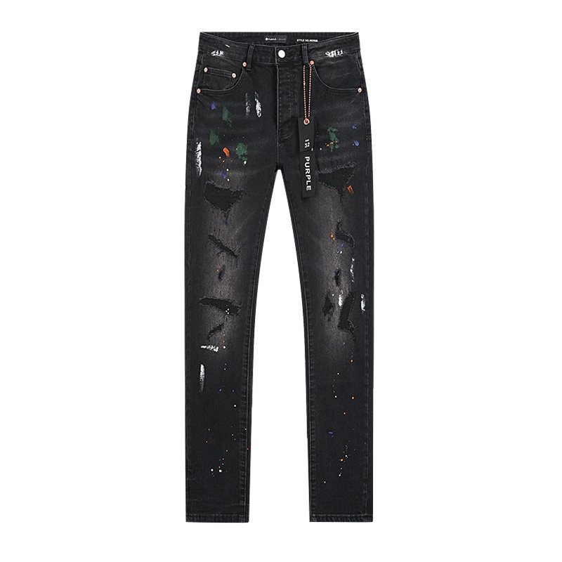Purple Brand Black Distressed Paint-Splatter Jeans ¡ª hero