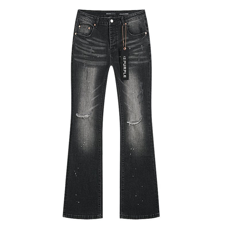 Purple Brand Washed Black Distressed Paint-Splatter Jeans ¡ª front