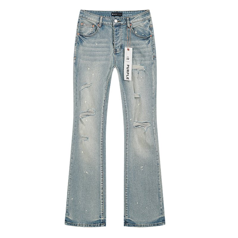 Purple Brand Light Blue Distressed Paint-Splatter Flared Jeans ¡ª hero