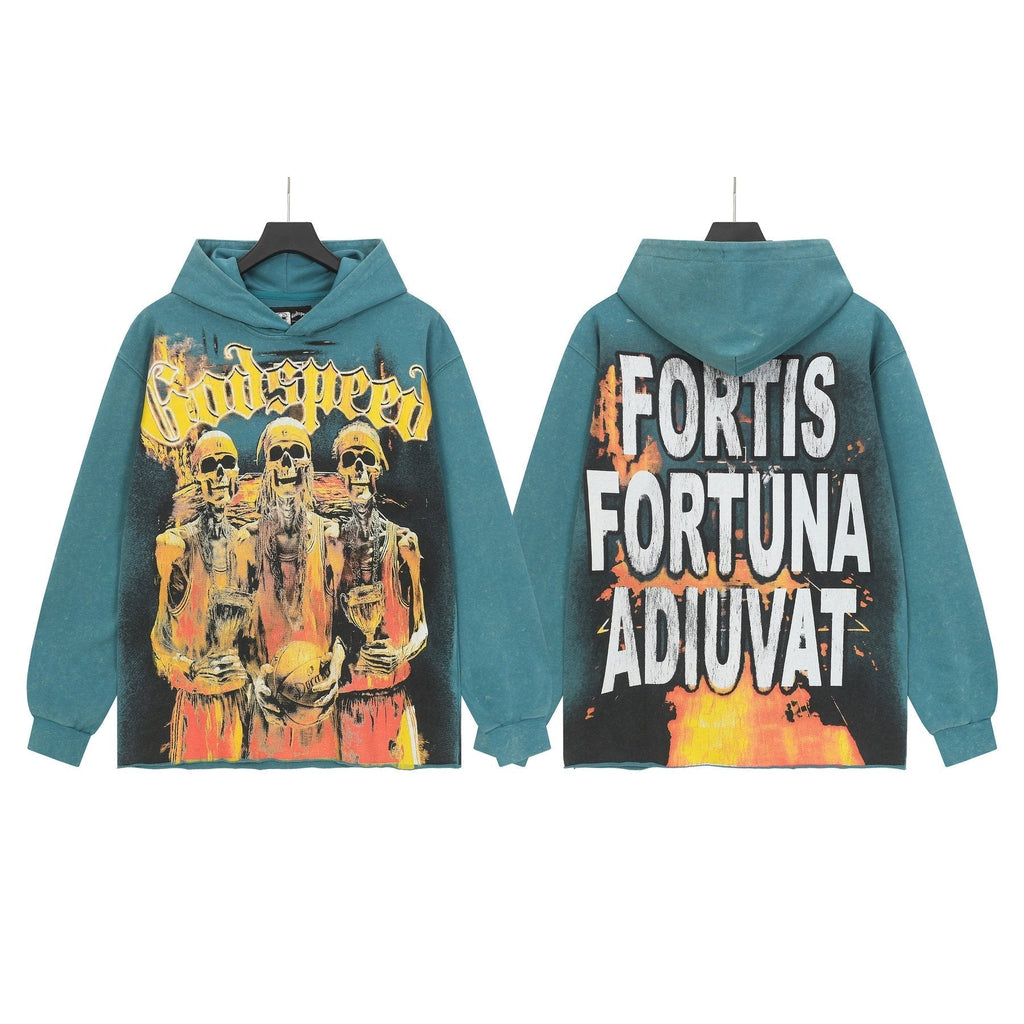 Godspeed Fortis Fortuna Adiuvat Skull Graphic Hoodie ¡ª front
