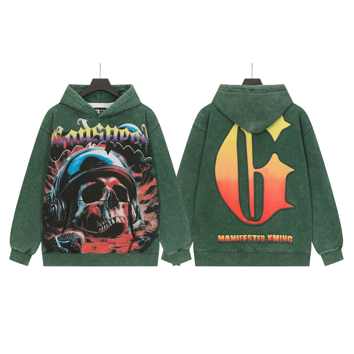 Godspeed Skull Graphic Acid Wash Hoodie ¡ª front