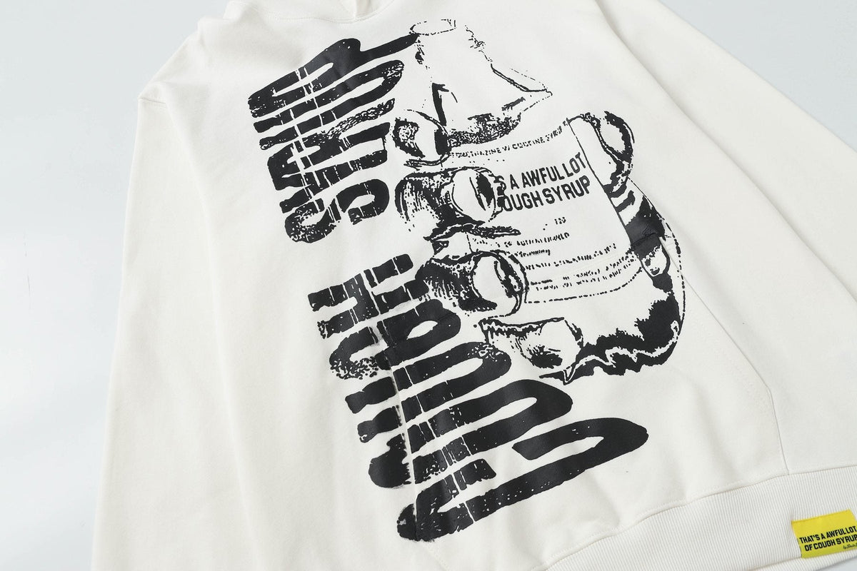 THAT'S A AWFUL LOT OF COUGH SYRUP Warning Graphic Hoodie ¡ª detail