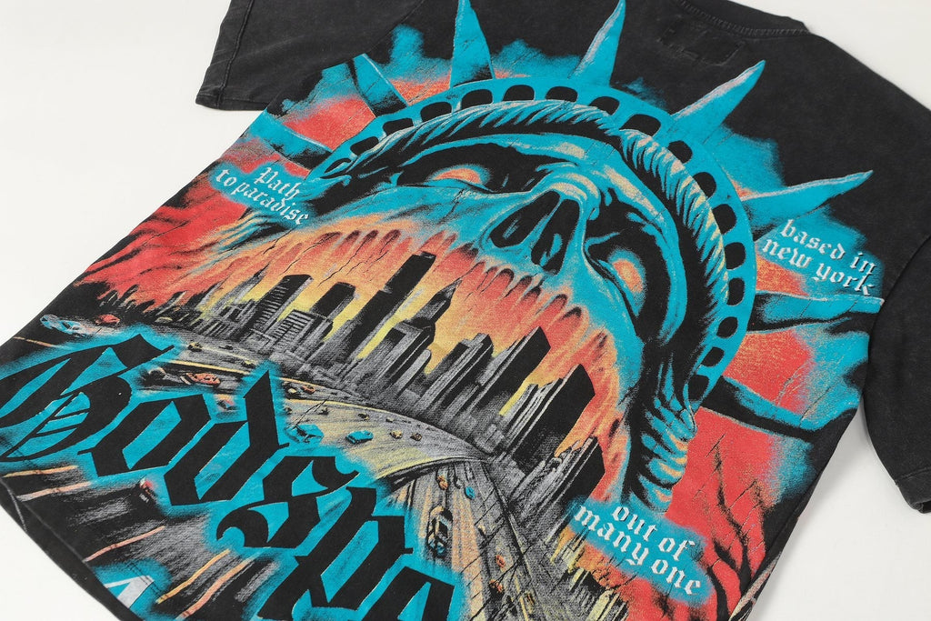 Godspeed Distressed Rhinestone Graphic T-Shirt ¡ª detail