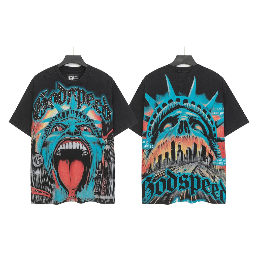 Godspeed Distressed Rhinestone Graphic T-Shirt ¡ª hero