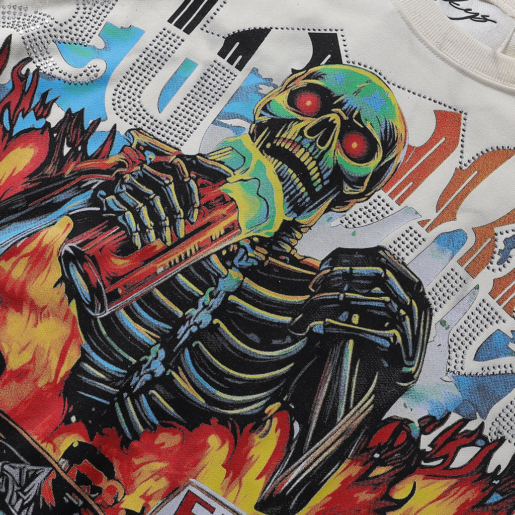 BKYS Revival Rhinestone Skeleton Car Cropped T-Shirt ¡ª detail