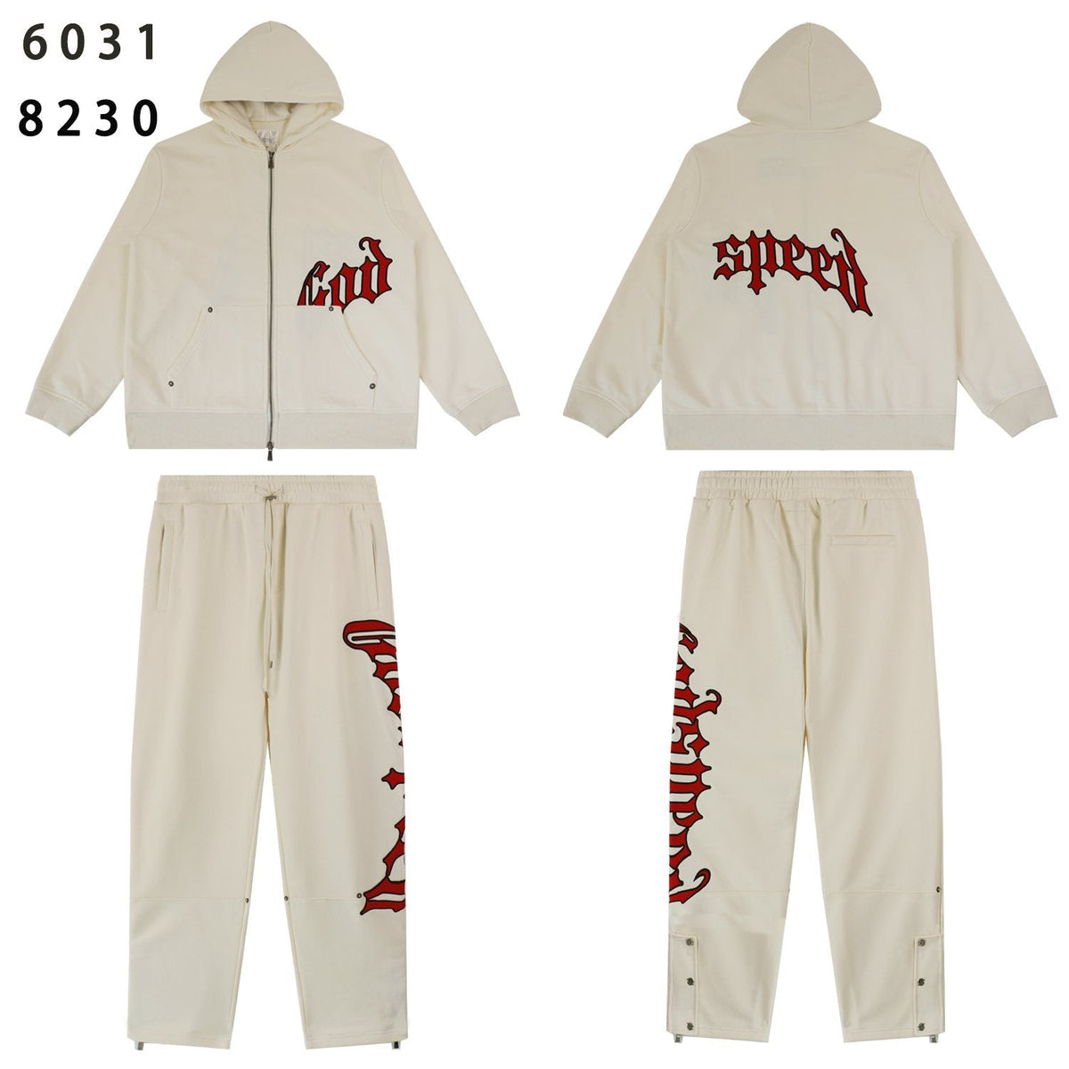 Godspeed Red Gothic Print Zip Hoodie Tracksuit Set ¡ª front