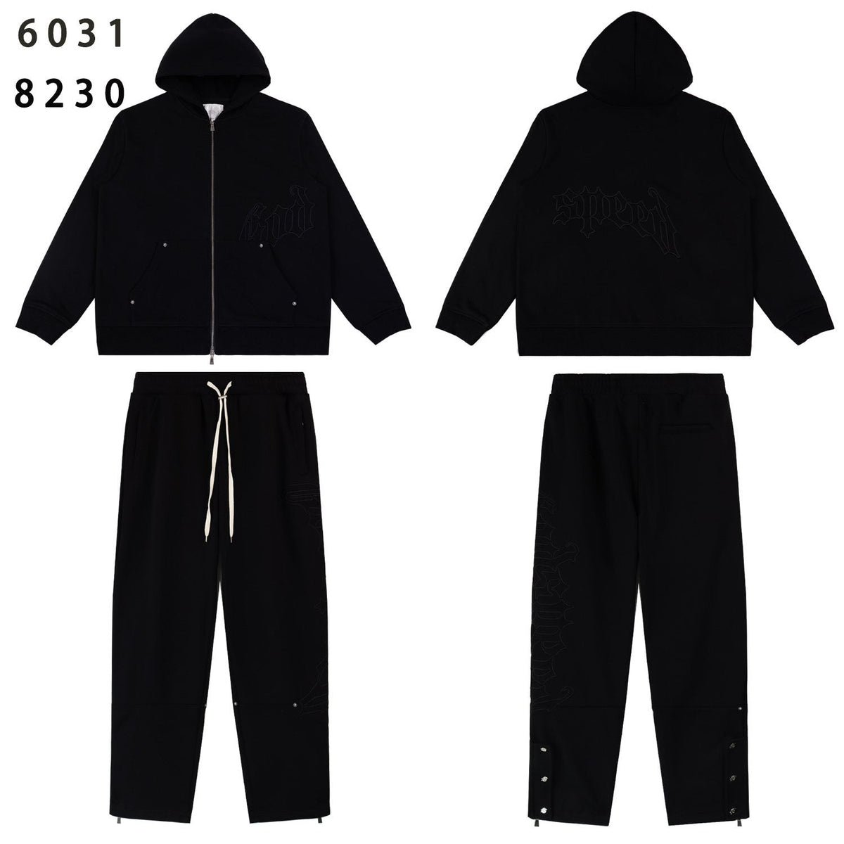 Godspeed Tonal Black Gothic Zip Hoodie Tracksuit Set ¡ª front