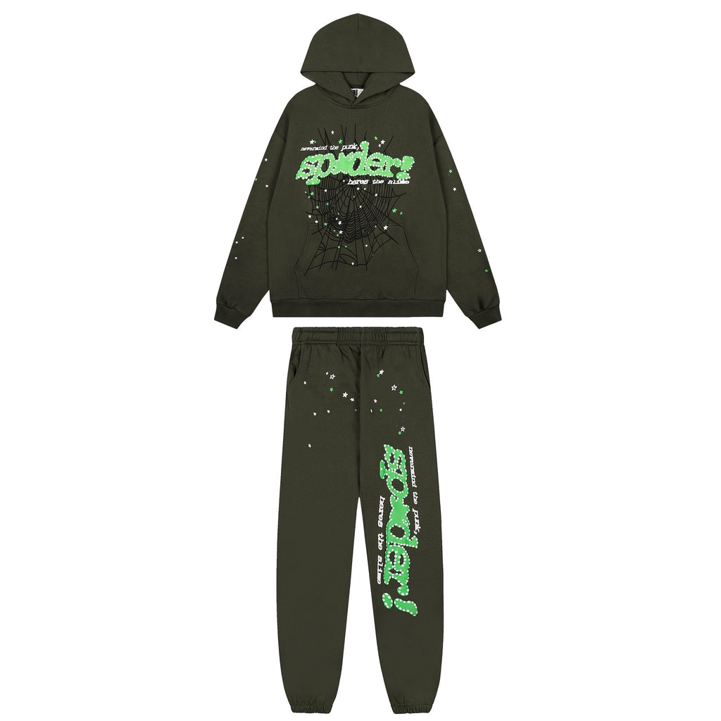 Sp5der Olive Green Spiderweb Graphic Matching Set ¡ª hero