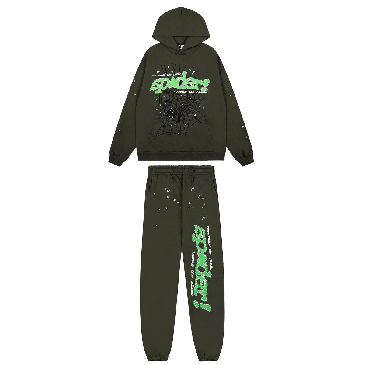 Sp5der Olive Green Spiderweb Graphic Matching Set ¡ª hero