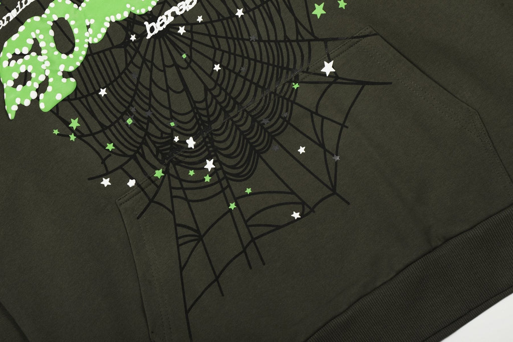 Sp5der Olive Green Spiderweb Graphic Matching Set ¡ª detail