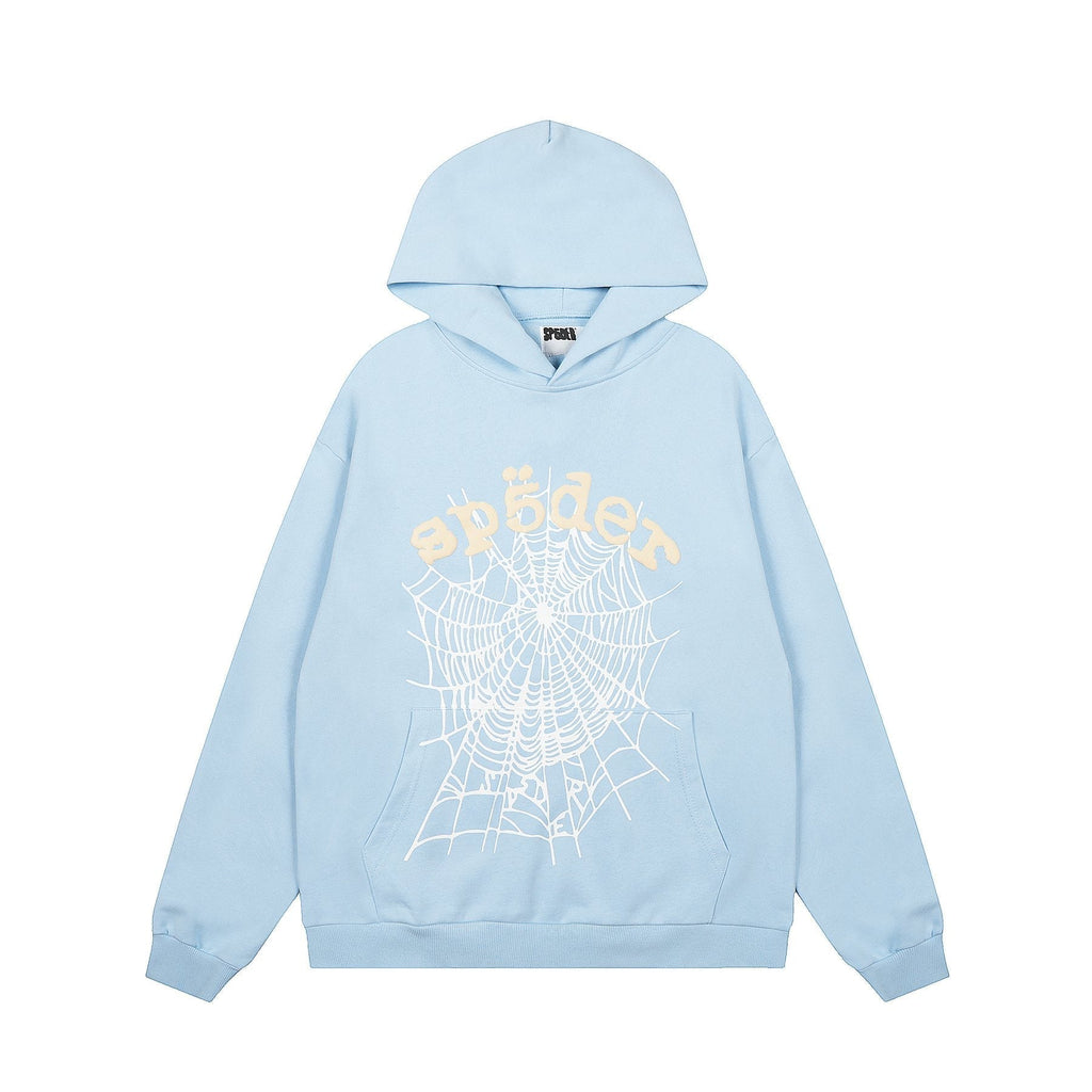 Sp5der Light Blue Graphic Hoodie & Sweatpants Matching Set ¡ª front