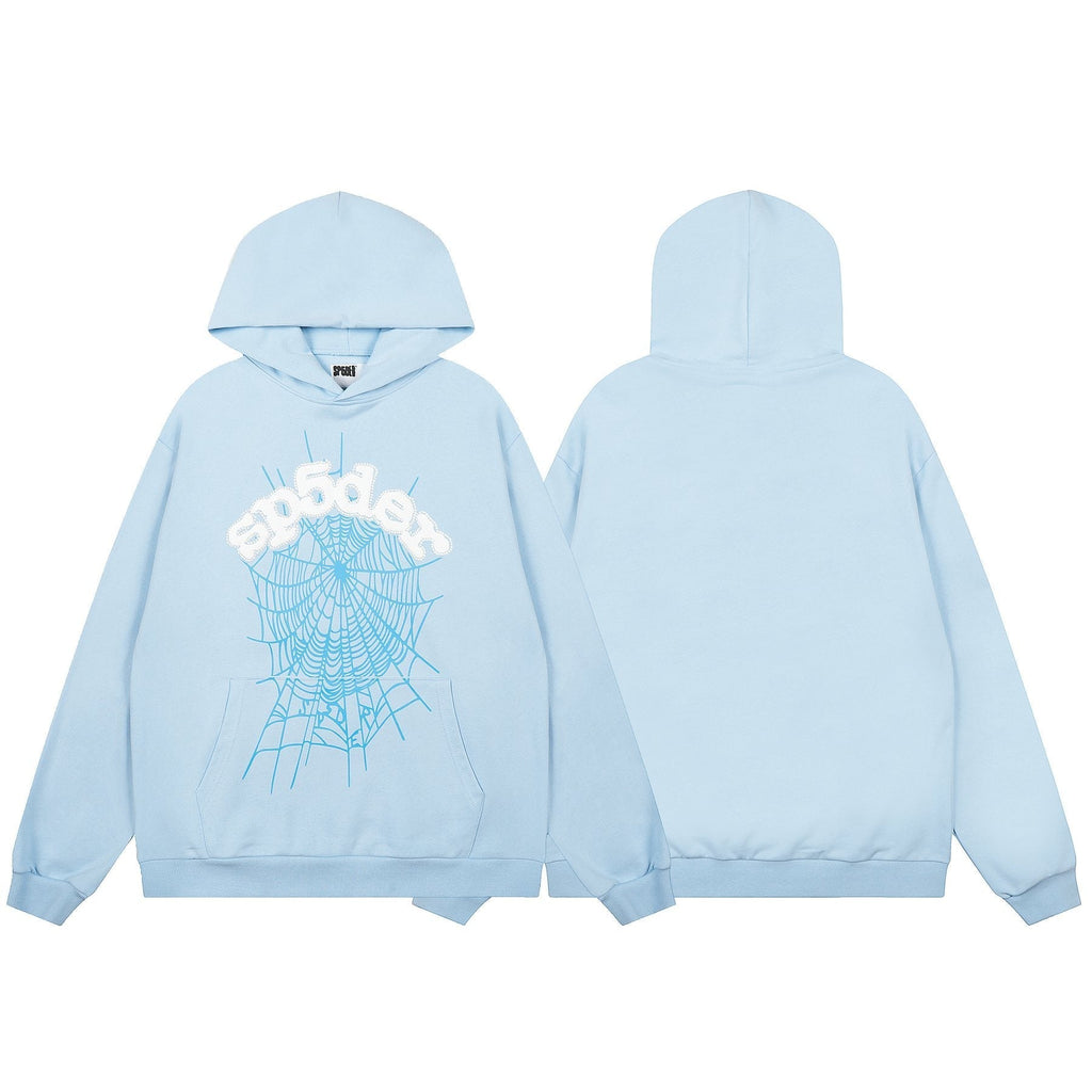 Sp5der Light Blue Spiderweb Hoodie & Sweatpants Matching Set ¡ª front