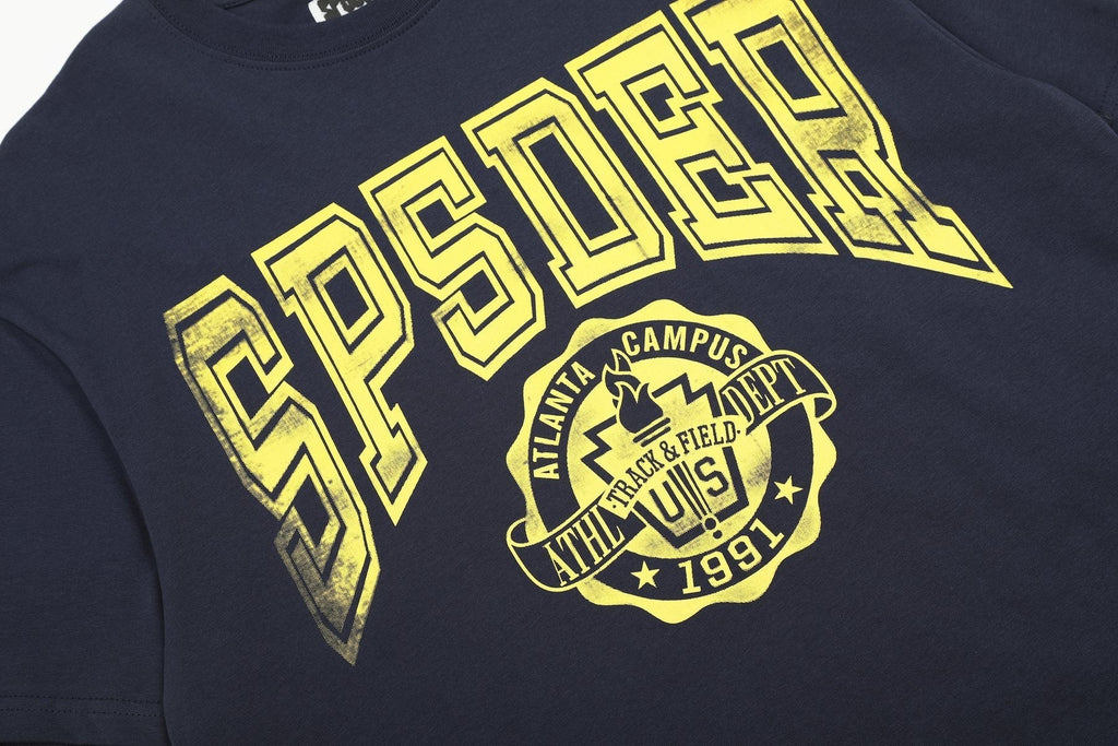 Sp5der Yellow Front Graphic Navy T-Shirt ¡ª detail