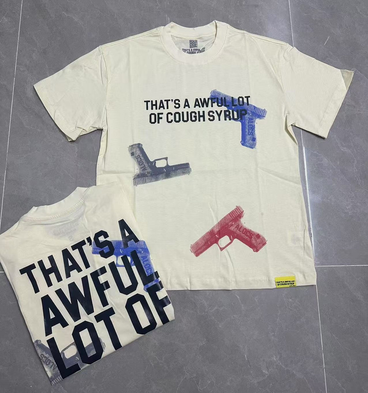 THAT'S A AWFUL LOT OF COUGH SYRUP Pistol Graphic Short-Sleeve T-Shirt ¡ª context