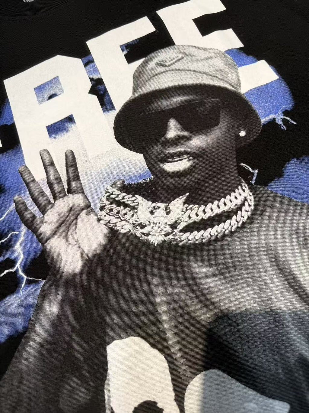 THAT'S A AWFUL LOT OF COUGH SYRUP White & Blue Graphic T-Shirt ¡ª fabric_closeup