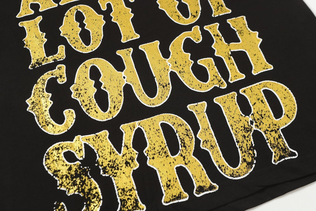 THAT'S A AWFUL LOT OF COUGH SYRUP Black Front & Back Graphic Short-Sleeve T-Shirt ¡ª detail