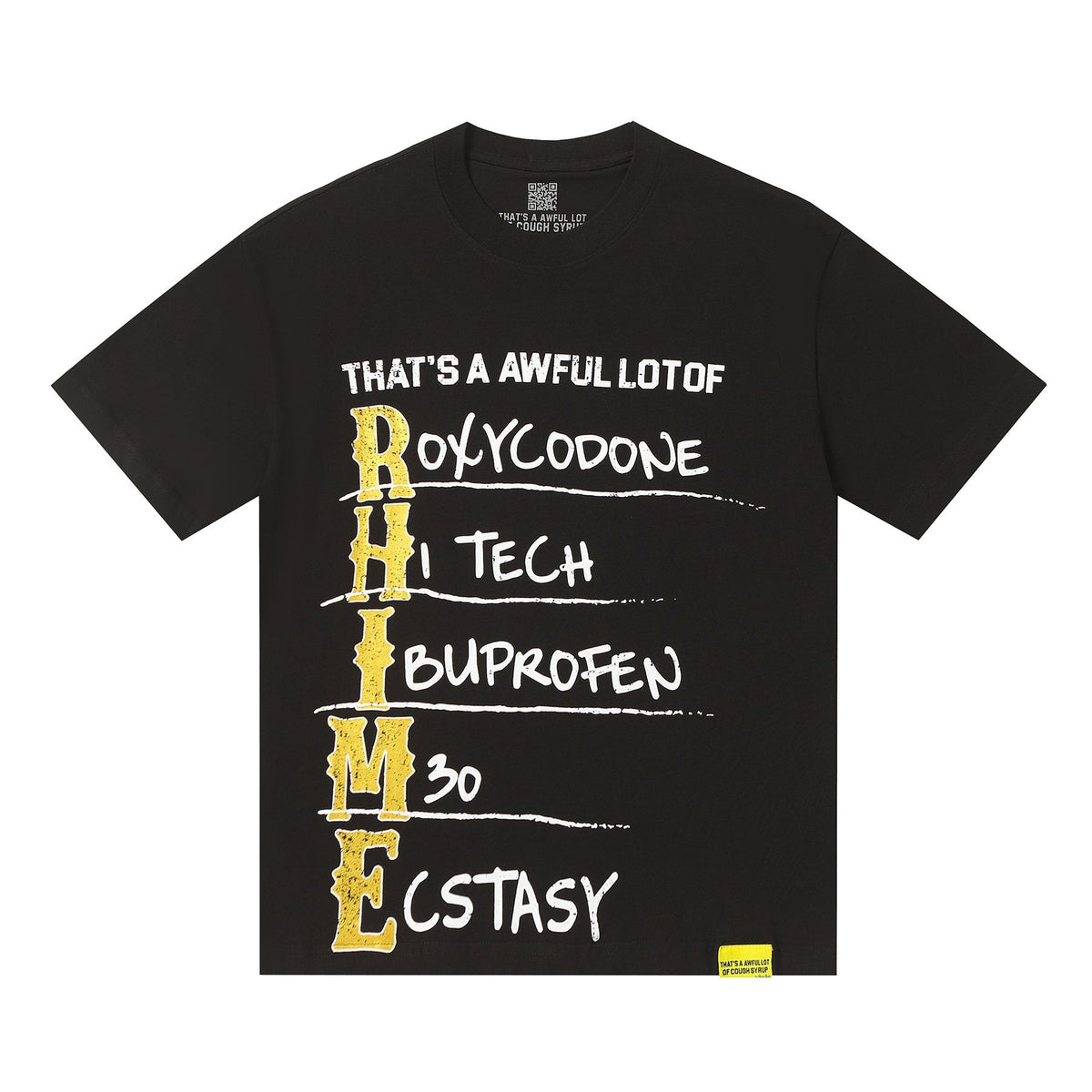 THAT'S A AWFUL LOT OF COUGH SYRUP Black Front & Back Graphic Short-Sleeve T-Shirt ¡ª front