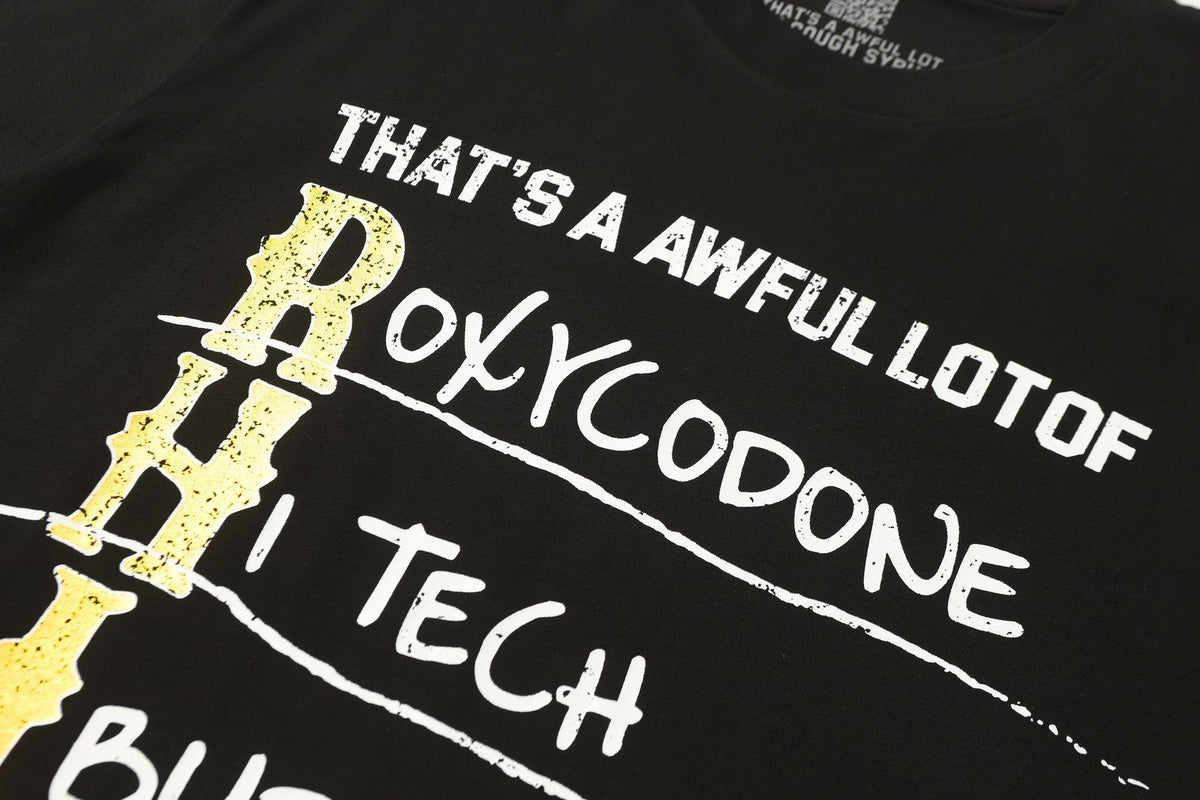 THAT'S A AWFUL LOT OF COUGH SYRUP Black Front & Back Graphic Short-Sleeve T-Shirt ¡ª detail